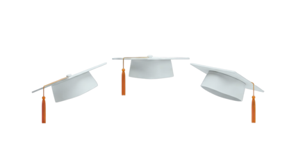 Graduation Caps with Orange Tassels on White Background