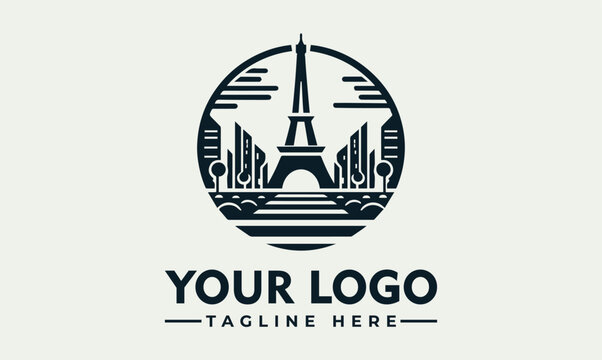 Paris tower landmark vector logo illustration in circular frame