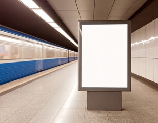 Blank Subway Advertising Billboard with Motion Blur Train