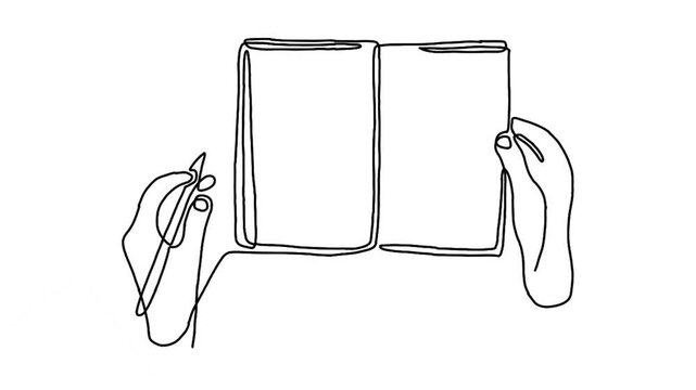 Continue line animation of hand writing on book