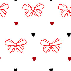 Red bows and hearts seamless pattern. Saint Valentines pattern. Love seamless pattern.