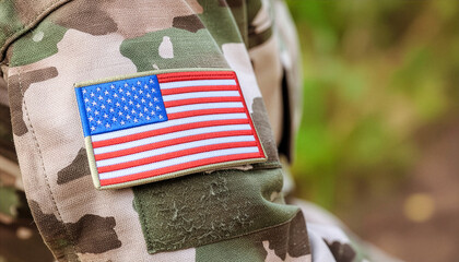Patch on an American soldier's uniform. The American flag as a symbol of the American army.