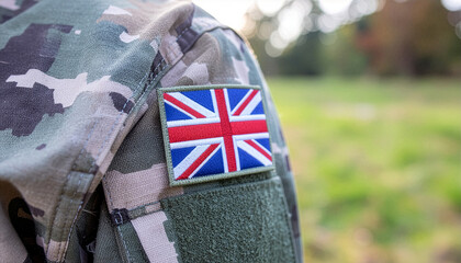 Patch on an British soldier's uniform. The British flag as a symbol of the British army.