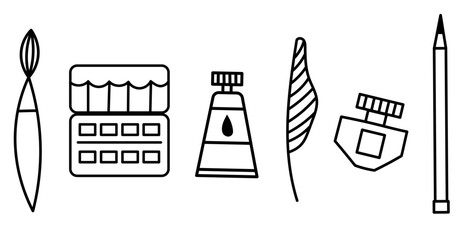 Art supplies doodle set. Vintage art supplies.
