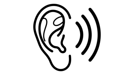 Outline Of Human Ear With Sound Waves Indicating Listening Or Hearing