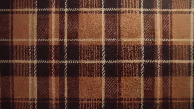 Close Up of Warm Brown and Beige Plaid Textile Pattern with Textured Fibers and Vertical Horizontal Lines