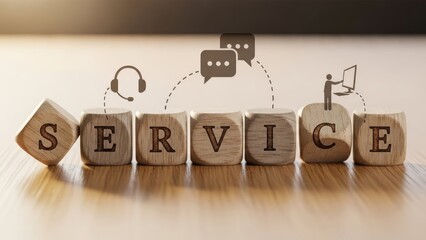 Service Written with Wooden Blocks and Digital Icons