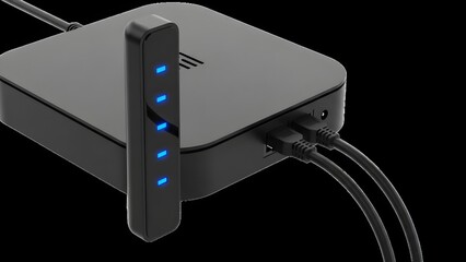 Usb hub with multiple ports and cables connected to it