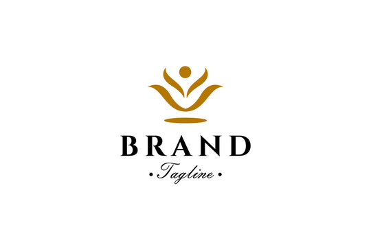 yoga meditation logo with peace, wellness and luxury in flat design style