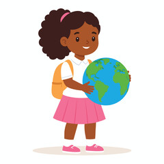 Fototapeta premium Young girl holding a globe with a smile, standing against a white background