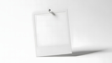 Blank polaroid photo frame pinned on white background with soft shadow