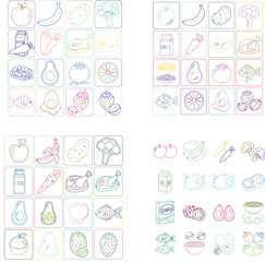 Colorful Doodle Food and Drink in Grid Layout