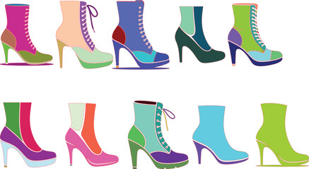 Colorful heel shoes and boots fashion footwear