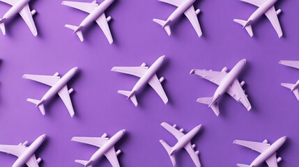 An array of meticulously arranged toy airplanes. A mesmerizing pattern, representing global transport and the promise of exciting journeys.