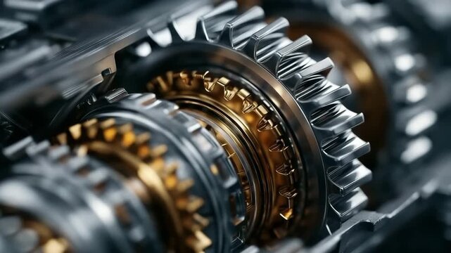 intricate engine interior workings with smoothly spinning gears