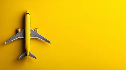 A sleek, vibrant yellow airplane model casts a shadow against a contrasting yellow background, creating a sense of aerial wonder and freedom.