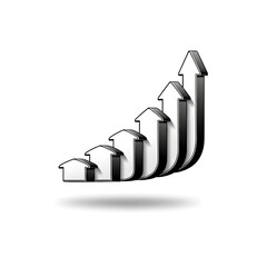 Real Estate Market Growth Graph with Increasing House Shaped Arrows