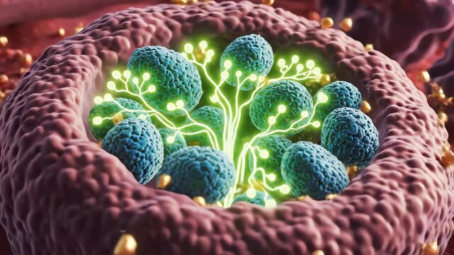 With fewer malignant cells competing for resources, glucose and amino acids flow toward healthy cells. Metabolic pathways glow evenly, symbolizing improved energy availability for recovery