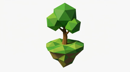 Low poly 3D tree on a floating island with green foliage.