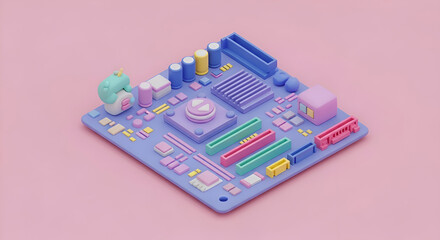 Abstract computer motherboard design with vibrant colors, ideal for technology presentations, modern digital art, and innovative tech concepts