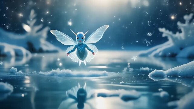 Ice-Wing Fairy Over Frozen Lake