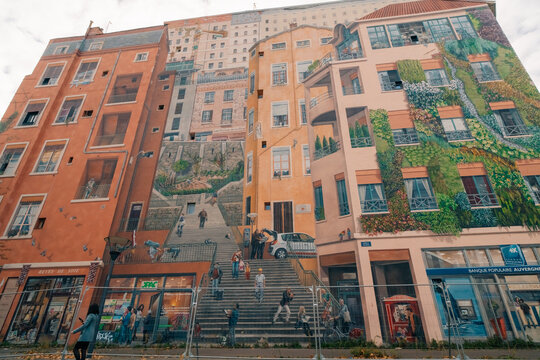 LYON, FRANCE - dec 7, 2025 Mur des Canuts in the Croix-Rousse district.