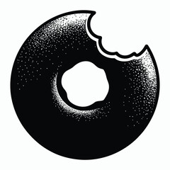 Donut with bite taken Vector, Silhouette, Illustration