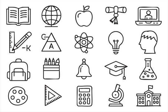 School and Study Icons for E-Learning UI, Web Platforms and Dashboards