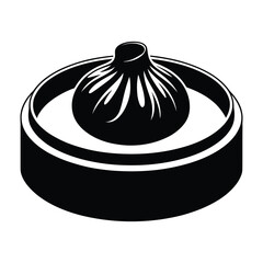 Dumpling in bamboo steamer Vector, Silhouette, Illustration