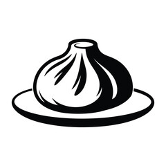 Dumpling on a plate Vector, Silhouette, Illustration
