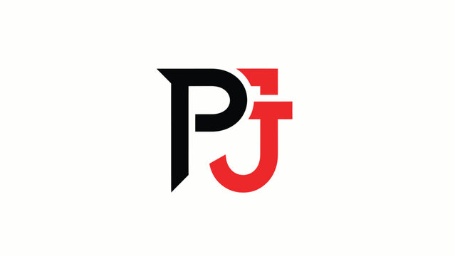 PJ logo design with black and red colors, modern and stylish branding.