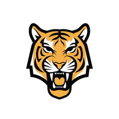 Tiger head illustration with fierce expression, perfect for branding and design.