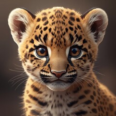 Fototapeta premium Cute leopard cub looking curious