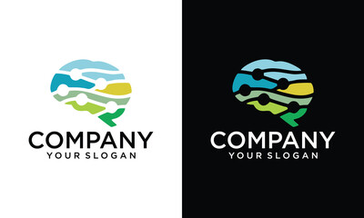 Creative brain tech logo AI chip technological brain, Artificial intelligence, Simple flat design symbol, Isolated on white background, Vector illustration