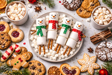 Marshmallow Snowmen Homemade Cookies Top View