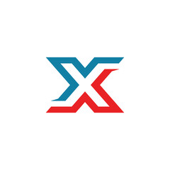 Abstract geometric letter X logo design, red and blue lines forming a modern, dynamic symbol on a white background