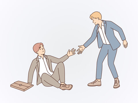 Businessman Helping Partner Stand Up After Failure