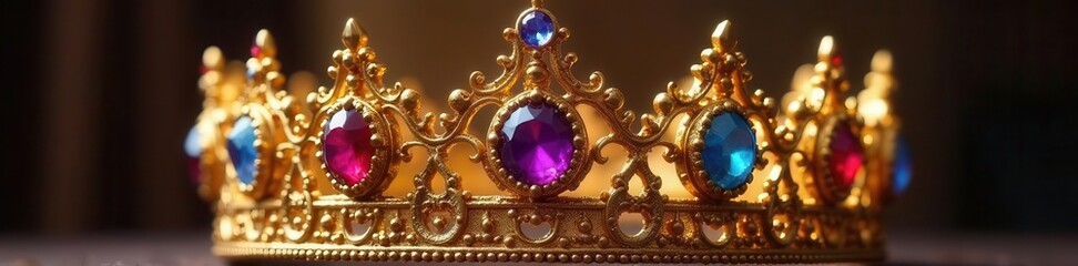 Golden crown, intricate filigree, breathtaking gems , emeralds, crown