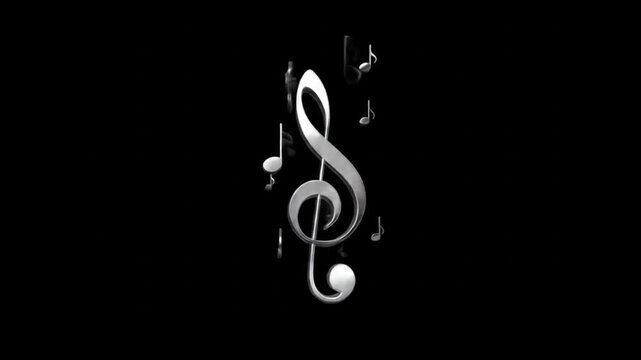 Elegant treble clef and musical notes floating on dark background