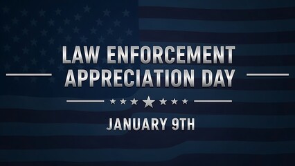 Law Enforcement Appreciation Day January 9th Banner with American Flag Background.