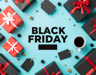 Black Friday Sale Banner with Gift Boxes and Empty Space for Text