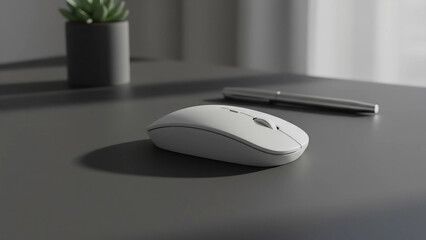 White wireless computer mouse on matte desk surface
