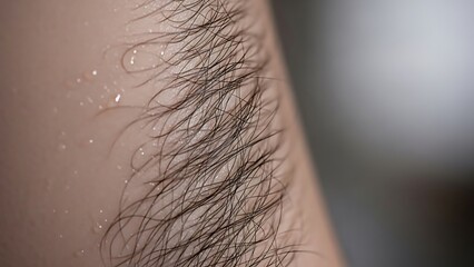 Macro Detail of Sweaty Skin and Body Hair with Water Droplets