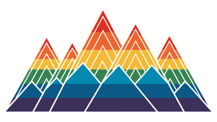 Fototapeta premium Vibrant rainbow mountain range with white outlines on white background