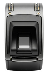 Modern black digital biometric fingerprint scanner security device isolated on a transparent background