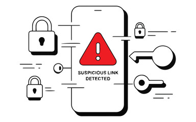 Warning signs of suspicious link on mobile phone screen