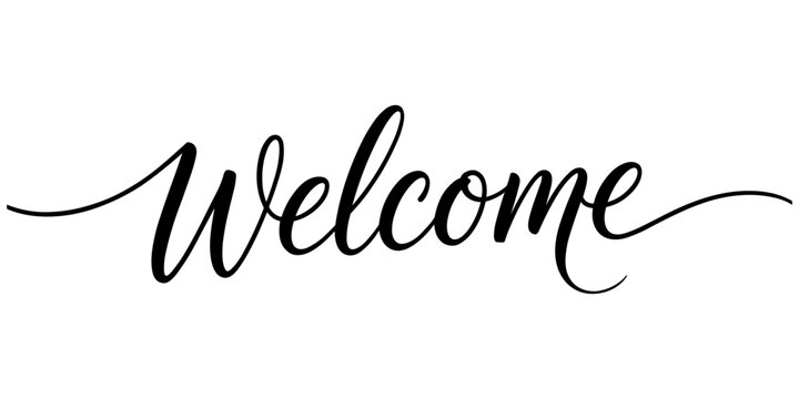 One continuous line drawing typography line art of welcome word writing isolated on white background. Welcome calligraphy lettering. One line continuous word welcome. Vector illustration.