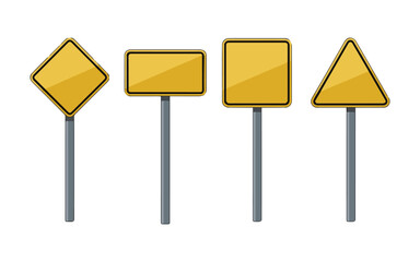 Blank road signs on gray poles for customization and use