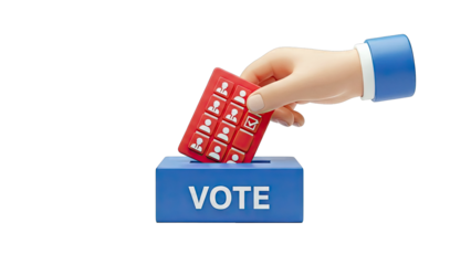 Hand casting a vote card into a ballot box