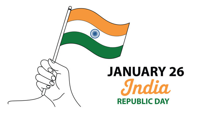 January 26 india republic day illustration with hand holding indian tricolor flag symbolizing national pride freedom and patriotic celebration - Powered by Adobe